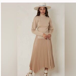 JONATHAN SIMKHAI • Beige Vegan Leather Jayla Pleated Asymmetrical Skirt Sz L